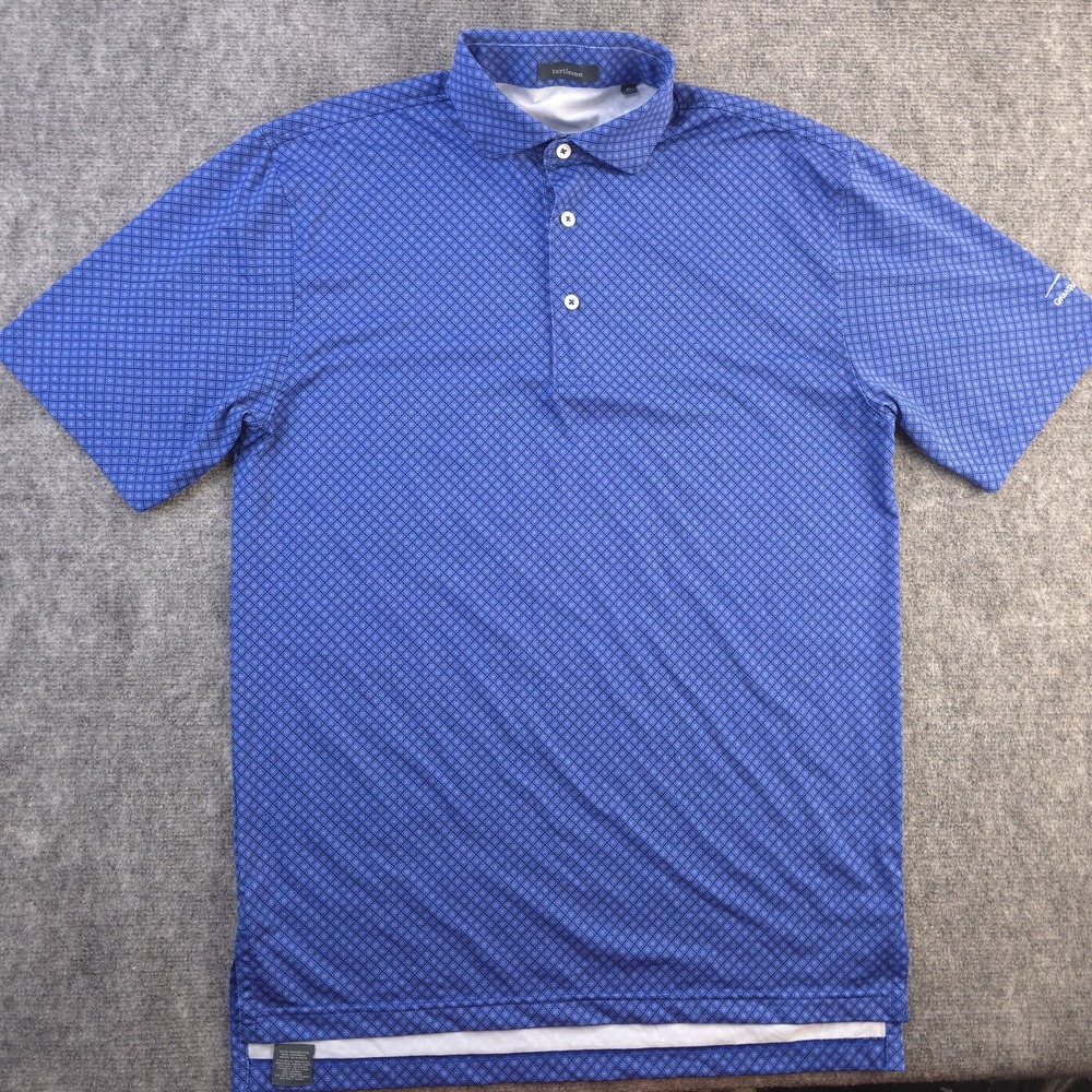Turtleson Polo Small Blue Geometric Short Sleeve Performance Stretch‎ Golf